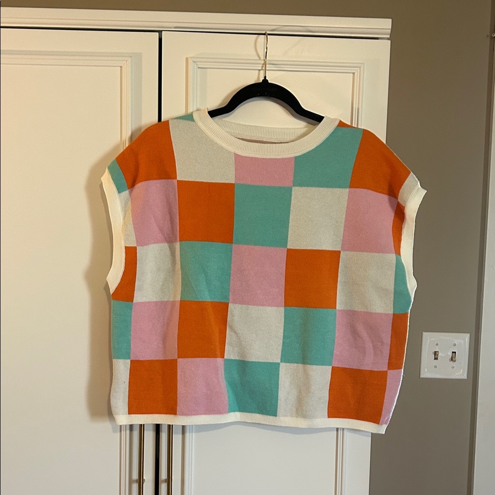 Amazon Colorful Checkered Knit Top